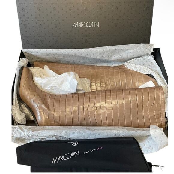Marc Cain Women's Alligator Print Leather Knee High Article Boots Taupe 6.5 NIB - Picture 3 of 11